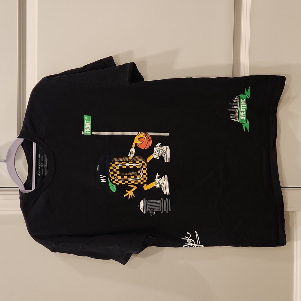 Overtime basketball tshirt men's size medium. Black with detail.